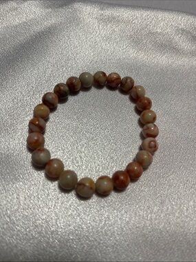 Natural Beaded Stretch Bracelet - Cream & Brown